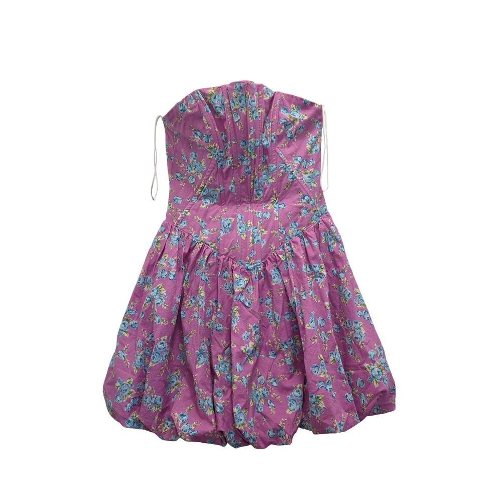 Zara Strapless Floral Bubble Hem Mini Dress Pink Blue‎ Cottage Corset Size S